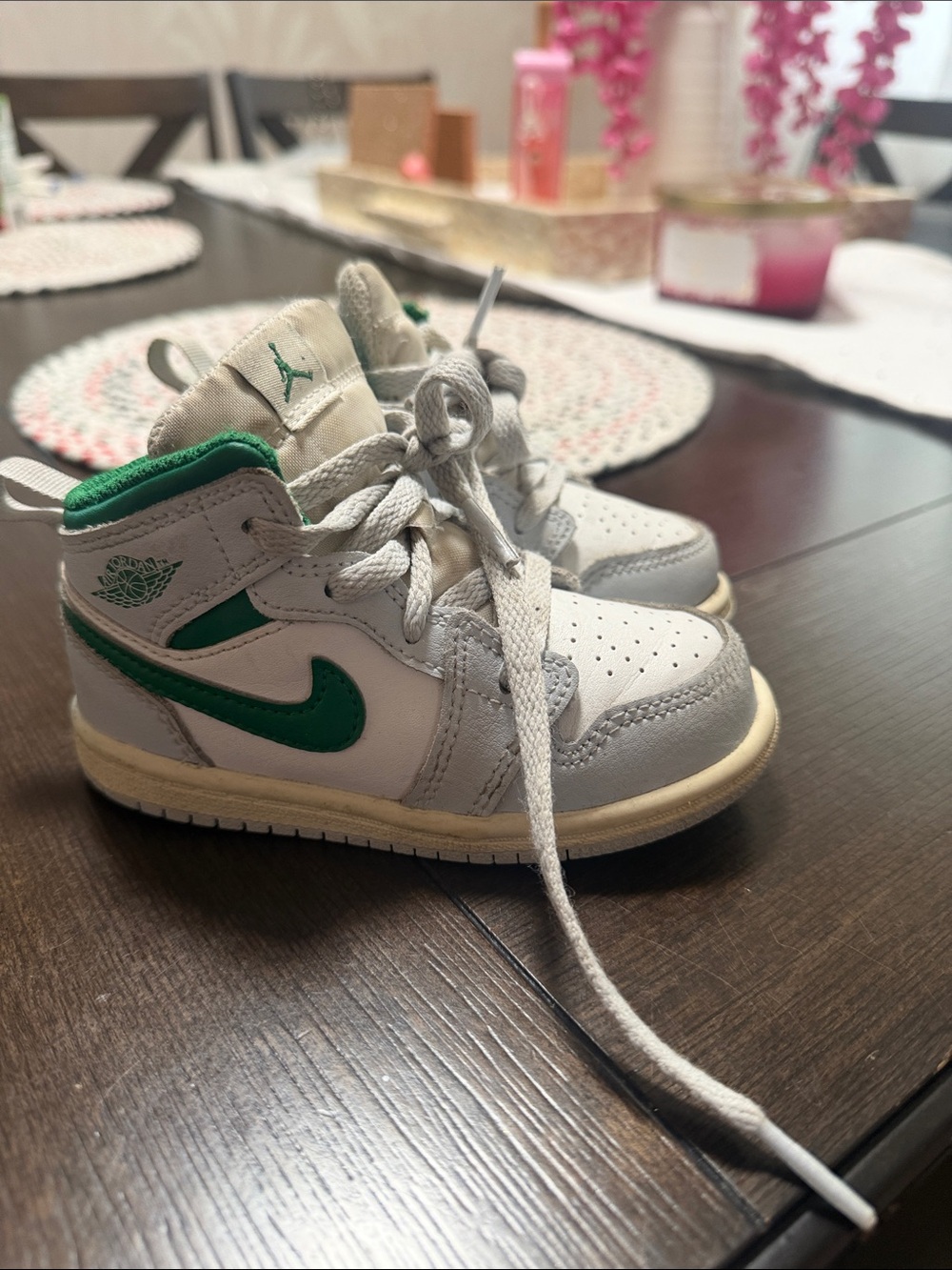 Jordan Kids High-Top Sneakers in White and Green